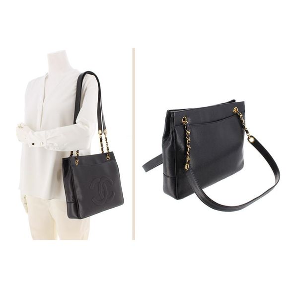 Chanel Chain Shoulder Caviar Skin Black Gold Shoulder Bag - Picture 2 of 5